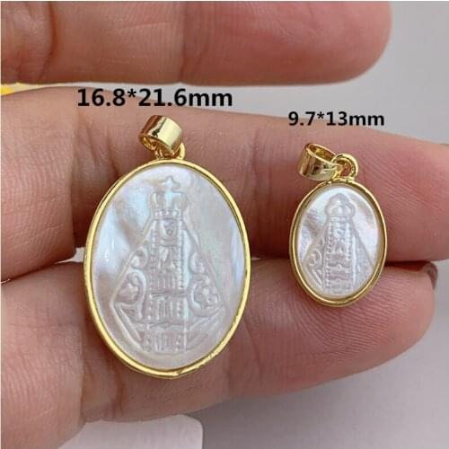 10pcs Hot!!! 9.7*13mm & 16.8*21.6mm Natural Lady Aparecida Mother Pearl Shell Pendant for Necklace Jesus Charms for DIY Jewelry