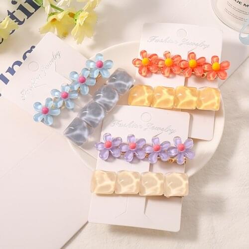 2PCS/Set Candy Color Barrettes Girls Sweet Hair Ornament Women Flower Clips Translucent Hairpins New Fashion Hair Accessories