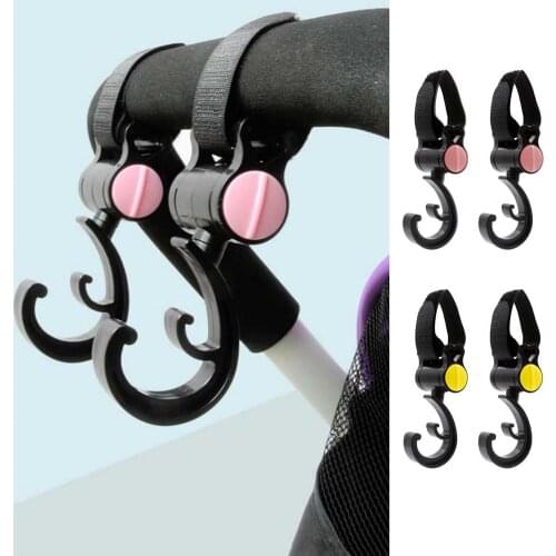 2pcs Babies Stroller Accessories Universal Hook Baby Cart Hanger Yellow Pink High Quality Plastic Pram Hooks 360 Rotatable