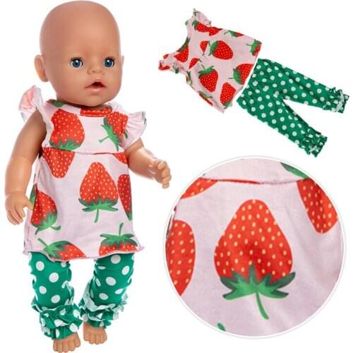 2019New Strawberry suit Doll Clothes Fit For 43cm baby Doll clothes reborn Doll Accessories