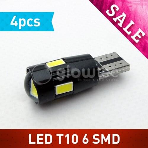 4PCS T10 6SMD CANBUS high power 6 SMD 194 W5W LED Error Free clearance headlight bulb Car Light Lamp Auto Bulb White GLOWTEC