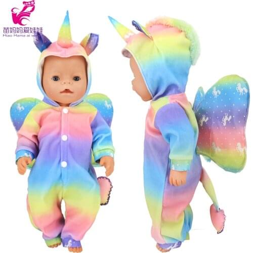 40 cm Baby Doll clothes rainbow color unicorn pjs for 18" girl doll outfits suit toys wears