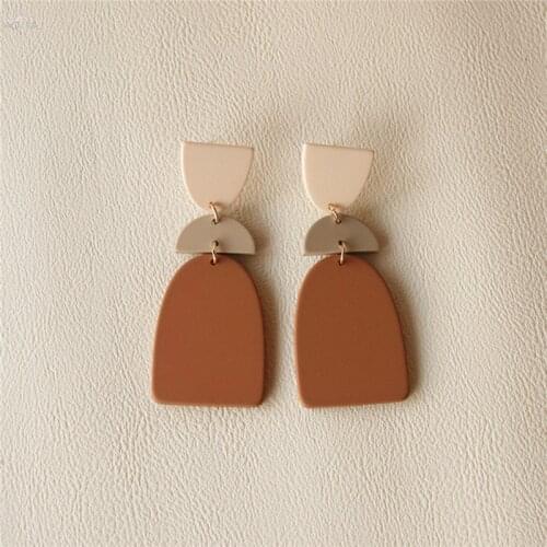 AOMU 2021 New Geometric Round Square Hit Color Acrylic Long Dangle Earrings for Women Vintage Morandi Color Earrings Jewelry