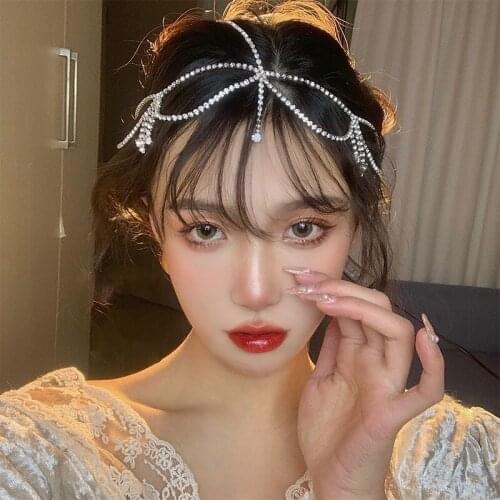 Bohemian Tiara Female Antique Hair Ornament Indian Bride Forehead Chain Eyebrow Pendant Pearl Fringe Forehead Ornament 0