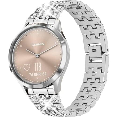 20mm 22mm Stainless Steel Diamond Strap for Garmin Watch Vivoactive 4 3 Bracelet Watchband Vivomove HR Active Smart Watch Band