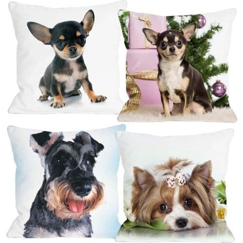 Chihuahua Dog Cartoon Pillow Case 45X45cm Schnauzer Cushion Cover White Soft Polyester Pillowcase Sofa Bedroom Decor