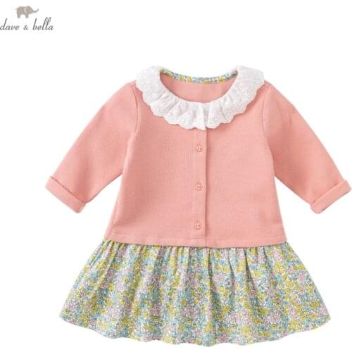 DB18639 dave bella autumn baby girls cute floral print patchwork dress children fashion party dress kids infant lolita clothes