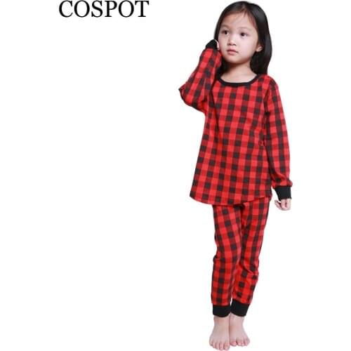 Kids Christmas Red Plaid Pajamas Set Baby Boys Girls Suit Children X'mas 2Pcs Clothing Set T-Shirs+Pants 2021 New 30