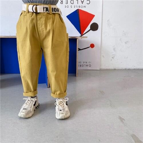 Childrens Pants Loose Labeled Micro-wrinkle Cotton Washed Boys' Casual Pants 2021 Autumn New Baby Trousers Kids Clothes 2-9Y