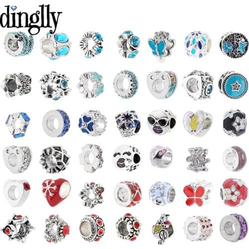 Dinglly Blue Red Shiny Rhinestone Beads Charm Fit Bracelet & Necklace For Women Snake Bone Bracelets Original Accessory Beaded