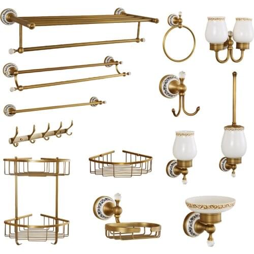 European antique bathroom accessories brass blue and white blue porcelain and diamond cup base bathroom hardware suite