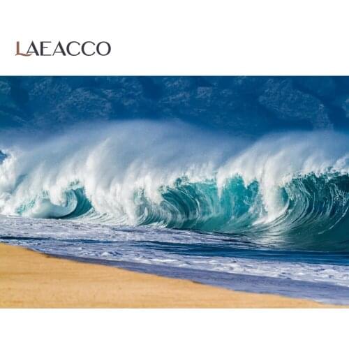 Laeacco Summer Scenic Sea Big Roaring Waves Beach Background For Photography Sand Chidl Holiday View Photo Backdrop Photo Studio