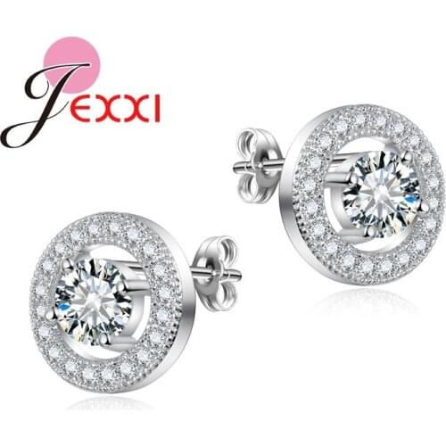 Hot Sale Fashion Earring Jewelry Round Cubic Zircon Silver Party Engagement Stud Earrings For Women Top Qulaity