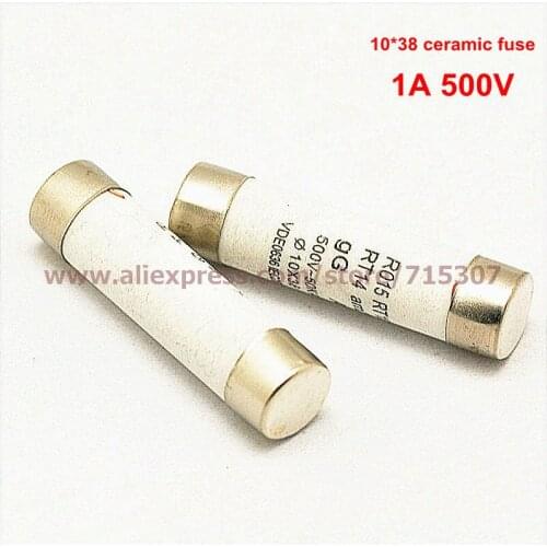 PHISCALE 20pcs Ceramic fuse 1A 500V fuse 10*38 / 10x38mm