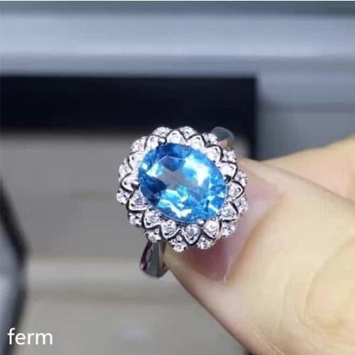 KJJEAXCMY boutique jewelry 925 sterling silver inlaid natural Swiss Blue Topaz round jewelry ring for women