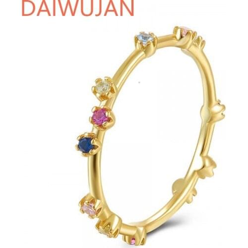 DAIWUJAN Light Luxury Crystal 925 Sterling Silver Rings For Women INS Fashion 18K Gold Colorful Zircon Index Finger Jewelry