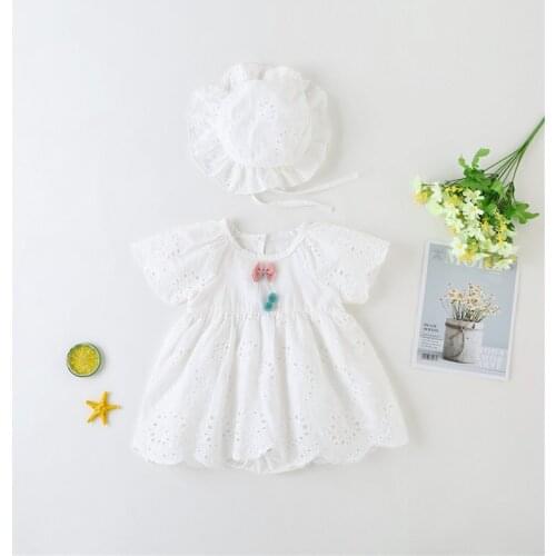 Baby Girls Dress Romper for Childrens Summer Clothing Newborn Princess Kids Triangle Climb Jumpsuit + Hat Suit