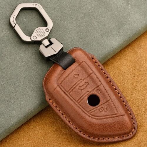 Leather Car Key Case Key Cover Key Shell Protect for BMW X5 F15 X6 F16 G30 7 Series G11 X1 F48 F39 Car Styling Accessories Ring