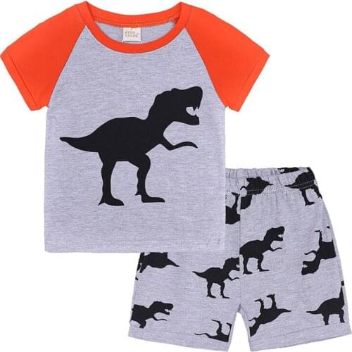 Summer 2018 new boy girl child dinosaur short sleeve T-shirt + shorts pajamas 2-piece childrens suit 2-7 years old