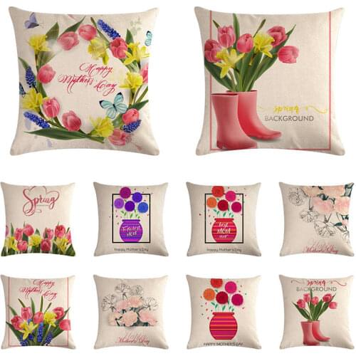 Linen Blend Spring Cushion Cover Flower Vase Throw Pillowcase Pillow Covers 45x45cm Cushion Cover Home Dropshipping ZY1051