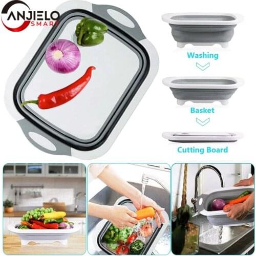 Anjielosmart Multifunction Collapsible Cutting Board Plastic Silicone Draining Dish Tub Food Grade Sink Basket Kitchen Accessory
