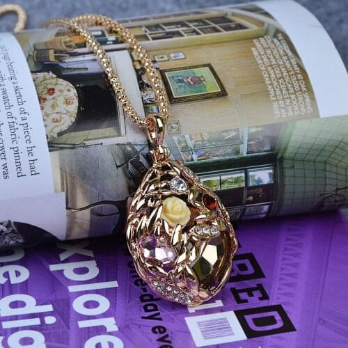 Fashion Gold Plated Wheat Ears Crystal Necklace Rose Flower Gems Long Chain Sweater Chain Necklace Cocktail Party Women' Jewelry