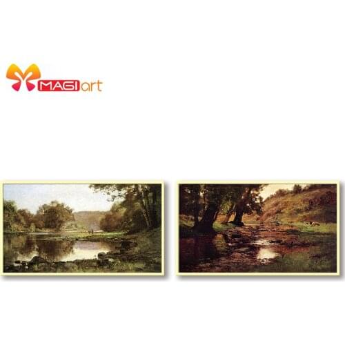 Cross stitch kits Embroidery needlework sets 11CT water soluble Canvas Patterns 14C Full Landscape Forest creek -NCMS159