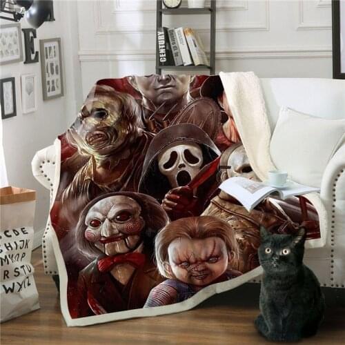 Newest Horror Movie Child of Play Character Chucky Blanket Gothic Sherpa Fleece Wearable Throw Blanket Microfiber Bedding 01