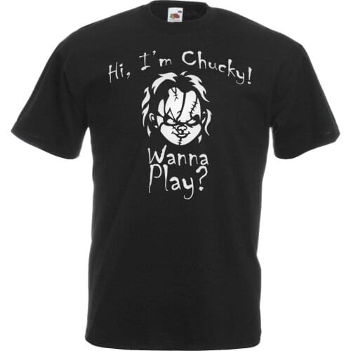2019 New Men T-Shirt Loose Clothes Black Chucky Quote T-Shirt Wanna Play Halloween Horror Film Doll Cheap Tee Shirts