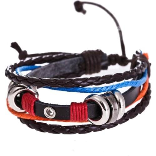 New Really Genuine Leather Weave Bangle Snap Button Bracelet Charm Jewelry For Women Gift Classic Handmade Multilayer Fashion