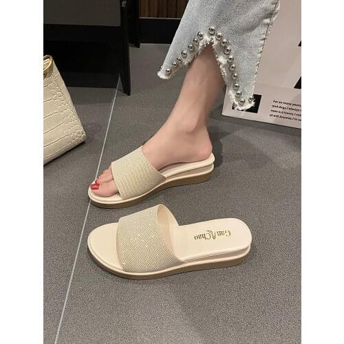 New Sequined Cloth Thick-Soled Slope With Non-Slip Wear-Resistant Ladies Casual Beach Shoes Summer Fashion Outer Wear