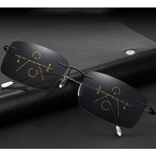 Rimless Photochromic Reading Glasses Men Women Progressive Multifocal Anti-Blue Light Ultralight Presbyopic Eyeglasses 1.5 2.5
