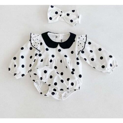 Autumn Baby Girl Bodysuits Baby Girl Polka Dot Jumpsuit And Headband Long Sleeve Cotton Triangle bodysuit Crawling Clothes