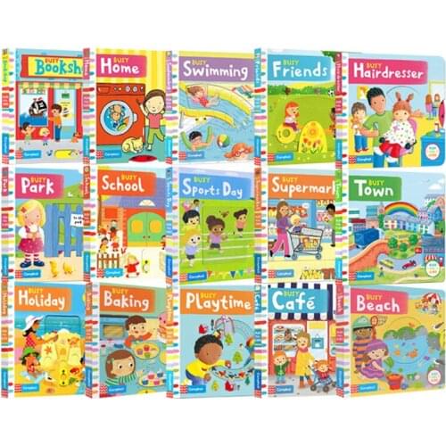 1-4 year 15 book/set Busy seriesBusy School/Bookshop/Home English picture books Childrens toy book Paperboard operation book
