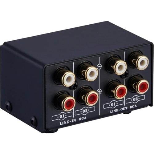 Stereo audio source signal switch selector 2X2 3.5mm RCA audio selector switcher box for speakers with volume adjustment