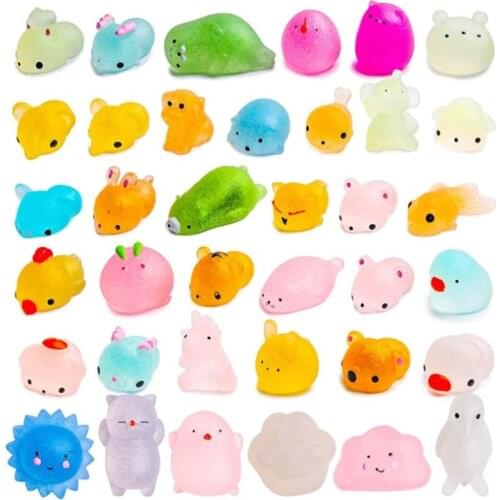 Clear gold powder small animal Mochi antistress Mini Squeeze Squishy Kawaii Ushihito dolls Children kids funny toys