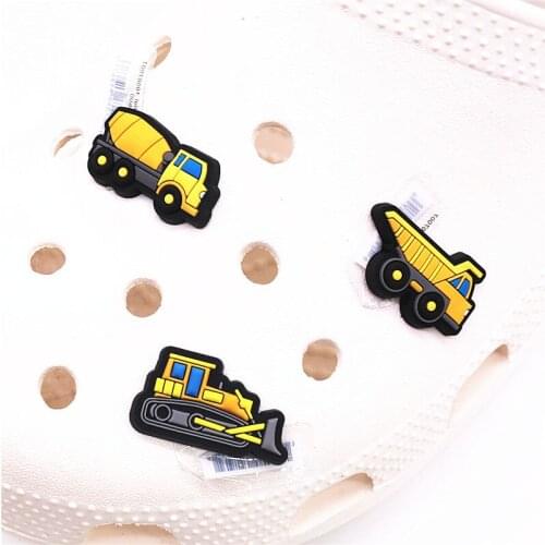 Dropshipping Luxury Bulldozer Shoe Charms Accessories Cute Mixer Truck PVC Shoe Buckle Decoration Fit Croc Jibz Party Kids Gifts
