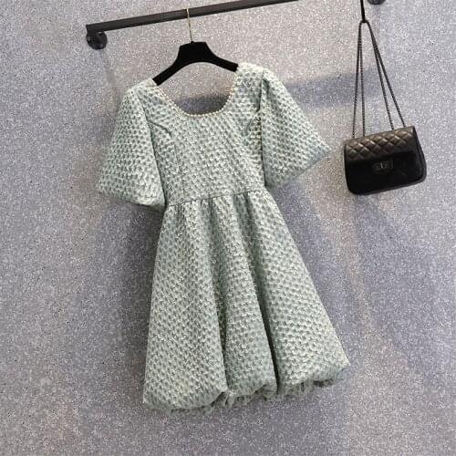 Plus size womens fat sister 2021 summer new fashion French puff sleeve waist slimming dress plus size sexy dress Ruffles