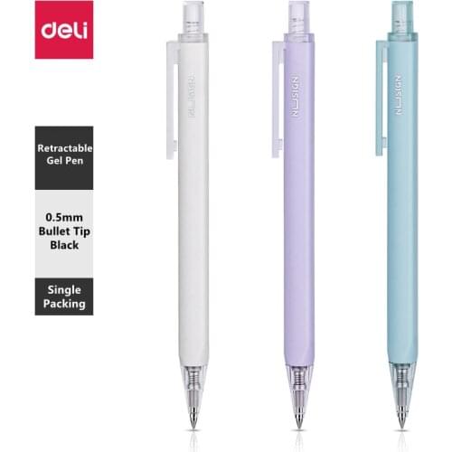 Deli Nusign Gel Pen Retractable 0.5mm Fine Point Black Pens High Grade Smooth Writing for Office And School Supplies Stationery