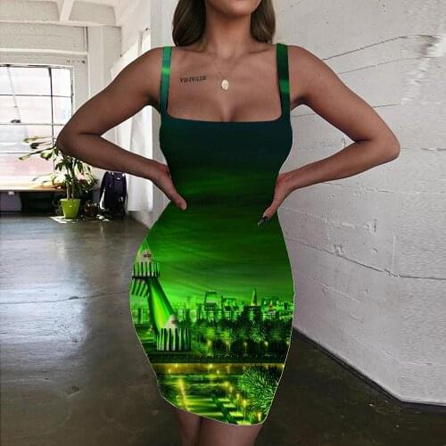 Giyu Brand Landscape Dresses Women Building Vestido Sexy Green Sundress Harajuku Ladies Dresses Womens Clothing Plus Size New