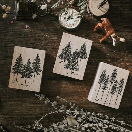 Solid Wood Stamp Handmade Hand Account Decorate Diary Wedding Birthday Party Invitation Card DIY Seal Forest Literary Chop Gifts