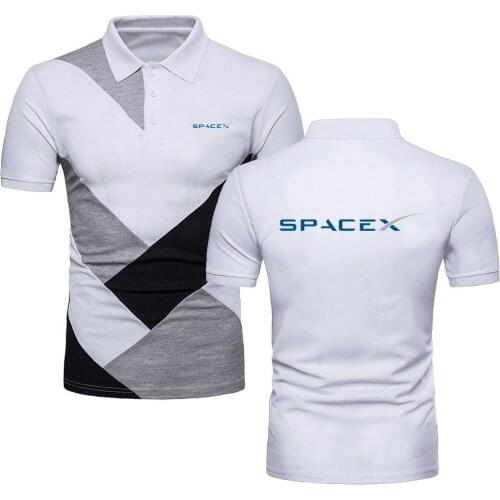 SpaceX Polo Shirts Mens Streetwear Rocket StarmanX Expedition Top Tees ELON MUSK SPACE SCIENCE TShirts Contrast Color Polo