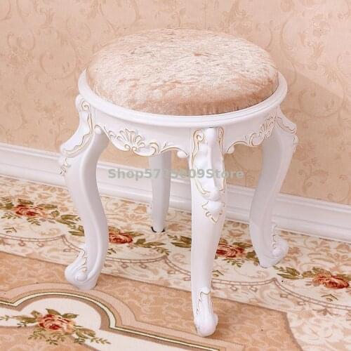 Pastoral Fabric Manicure Stool Shoe Changing Stool European Fashion Dressing Stool Makeup Stool Chair Bedroom Solid Wood Stool