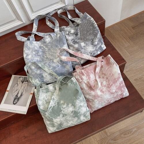 Single-Shoulder Bag Retro Women Tie Dye Large Capacity Canvas Shopping Bag Casual Ladies Large Tote Shoulder Bags