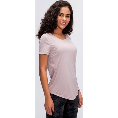 Buttery Soft Round Neck Curved Hem Workout Tops Women Short Sleeve Performance Yoga Shirt Athletic Gym Top Relaxed Fitness Tee