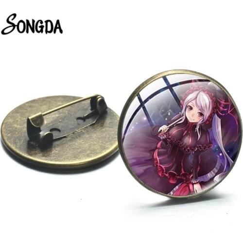 Vintage Gothic Overlord Anime Collection Brooch Kawaii Cartoon Art Poster Glass Round Metal Pin Button Gift for Boys Girls Otaku