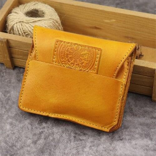 Washed vegetable tanned cowhide vintage highquality real leather large capacity mini small and cute card holder Short coin purse