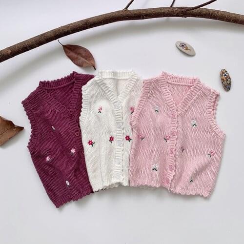 Vintage flower embroidery girls vest autumn winter warm sleeveless waistcoat for toddler tops children outwear