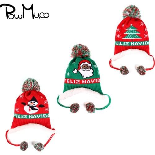 Powmuco 24*21 CM Handmade Knitted Wool Infant Hats Autumn and Winter Plush Warm Caps Baby Girls Crochet Cartoon Pattern Headwear