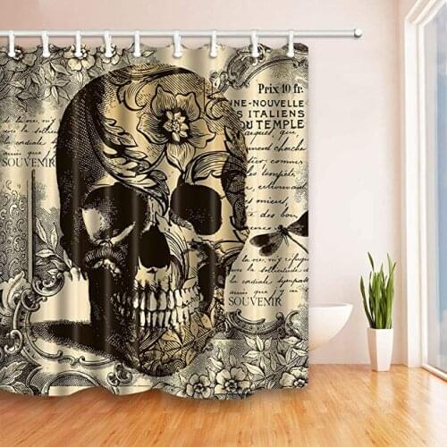 Rideau de Douche en Tissu Durable Motif tête de Mort avec 12 Crochets 180 x 180 cm